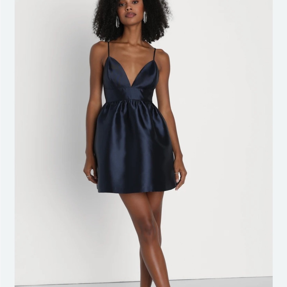 Lulu's Midnight Blue Satin Mini Dress